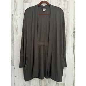 Chicos Zenergy Heathered Gray Cardigan Size‎ 2 Large 12 14 Open Front Pockets